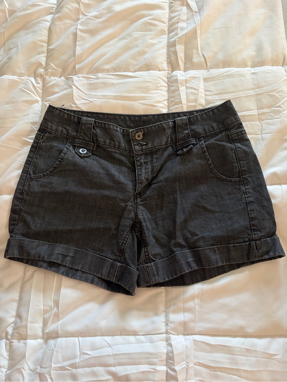 White House Black Market Dark Gray Denim Roll-Cuff Shorts